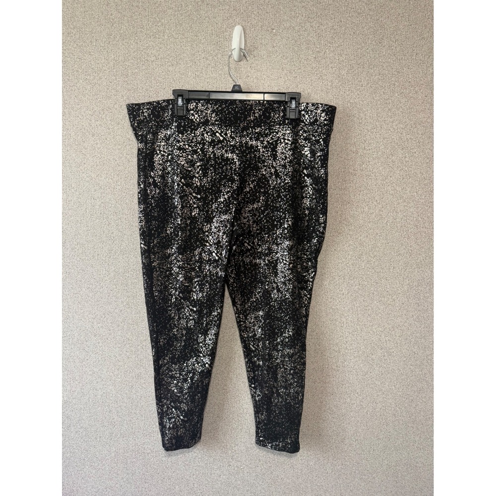 Torrid Womens Size 3 Metallic Silver‎ Foil Splatter Print Leggings Black Sparkle
